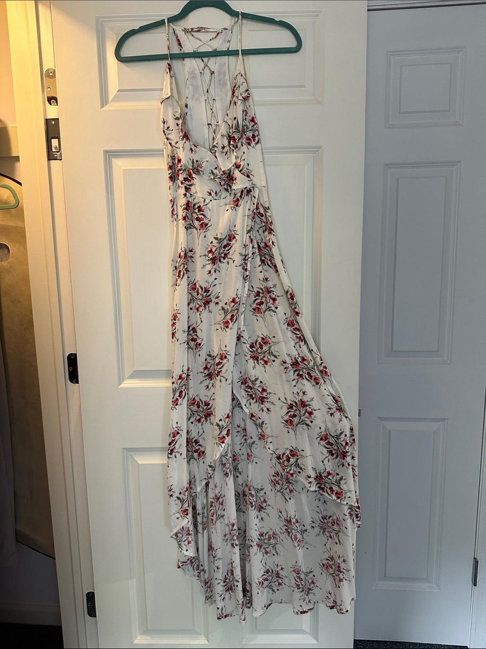 Floral White & Red Spaghetti-Strap Maxi Dress